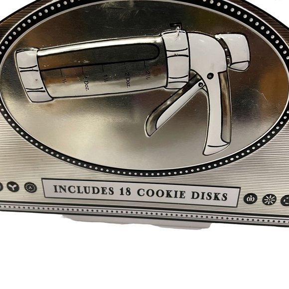 Williams Sonoma Cookie Press Includes 15 Cookie Disks in Storage Tin Box 10" x 7 - Picture 4 of 8